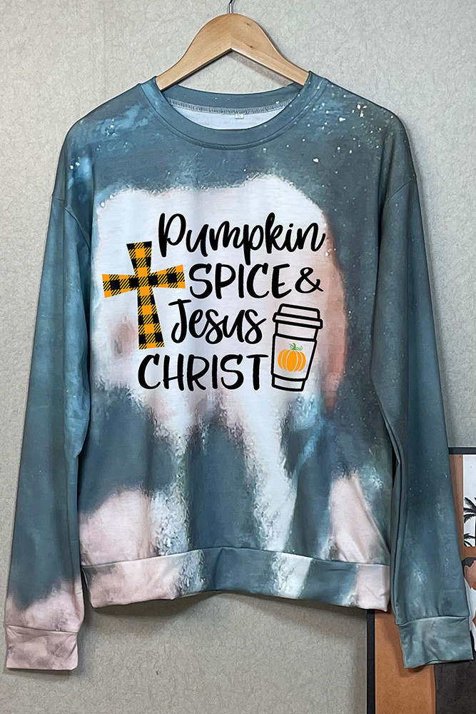 Halloween Print Bleached Tie Dye O-neck Sweatshirt Women UNISHE Wholesale