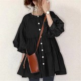 Thin Ruffles Blouse For Women Button A Line Korea Japanese Style Puff Sleeve Tops Female Oversized Spring Shirt Dress Ladies