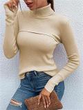 Elegant Striped Knitted Solid Color Slim-Fit Turtleneck Pullover Sweater