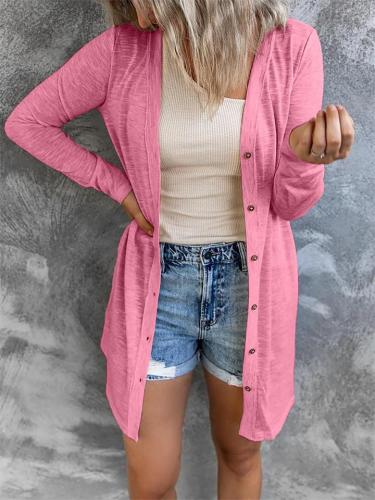 Women's Simple Style Button Solid Color Casual Long-Sleeved Coat