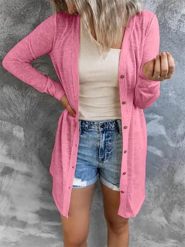 Women's Simple Style Button Solid Color Casual Long-Sleeved Coat
