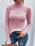Elegant Striped Knitted Solid Color Slim-Fit Turtleneck Pullover Sweater