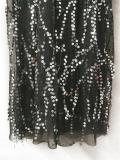 Shimmery Long Sleeve V-Neck Fringed Evening Dress