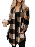 Elegant Plaid Lapel Long Sleeve Loose Coats