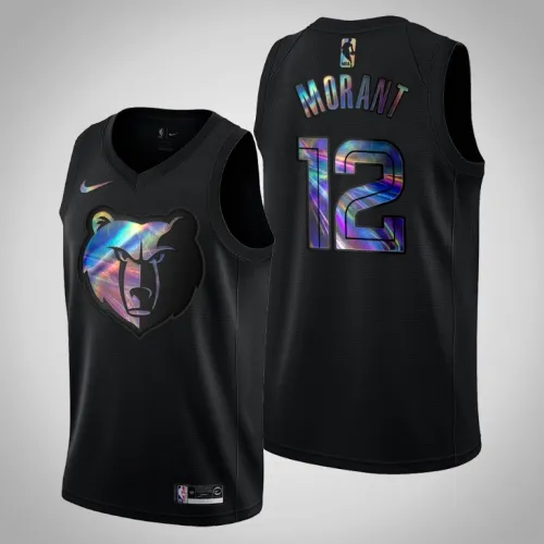 Grizzlies Ja Morant Black Iridescent Logo Holographic Hardwood Classics Jersey