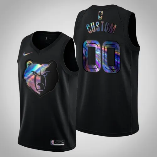 Grizzlies Custom Black Iridescent Logo Holographic Hardwood Classics Jersey