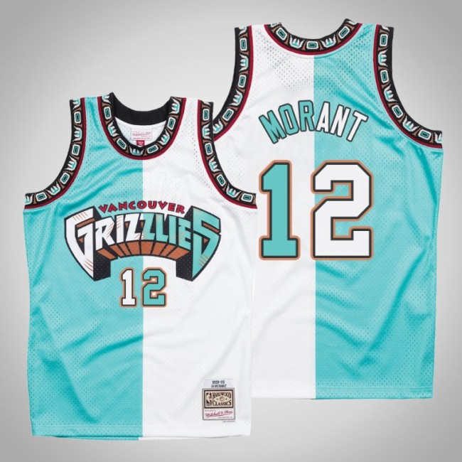 Grizzlies Ja Morant White Teal Split Hardwood Classics Jersey