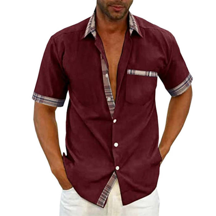 قميص صيفي رجالي بياقة منقوشة كاجوال بأزرار