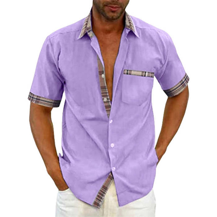 قميص صيفي رجالي بياقة منقوشة كاجوال بأزرار