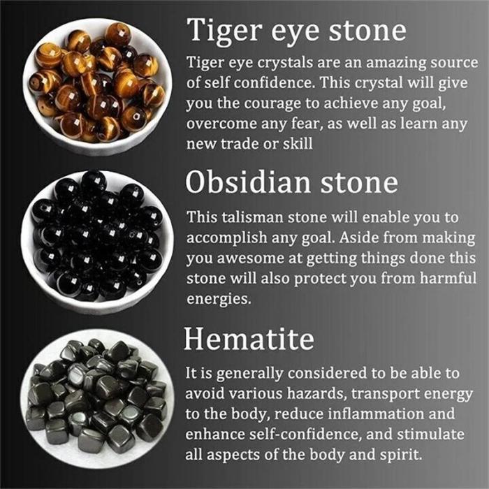 Pulseira de proteção tripla - Olho de tigre genuíno obsidiana e hematita preta