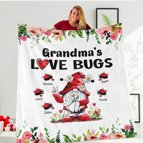 Custom  Love Bug  Fleece Name Blanket For Grandma and Mothers, Mother's Day Gift, Mother Blanket, Granny¡¯s Favorite