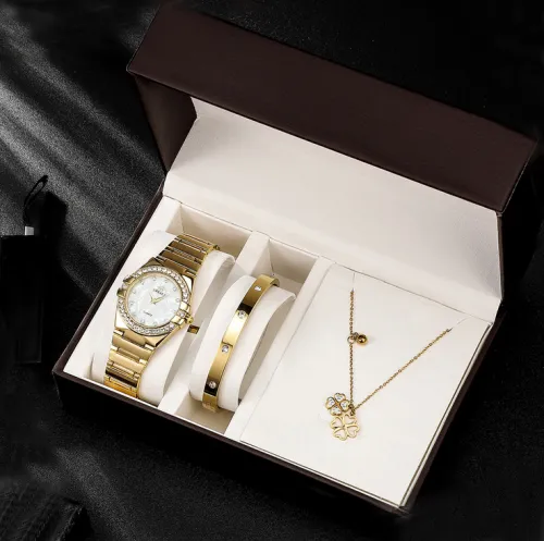 women's quartz watch fashion steel jewelry gift set for ladies 3pcs/set