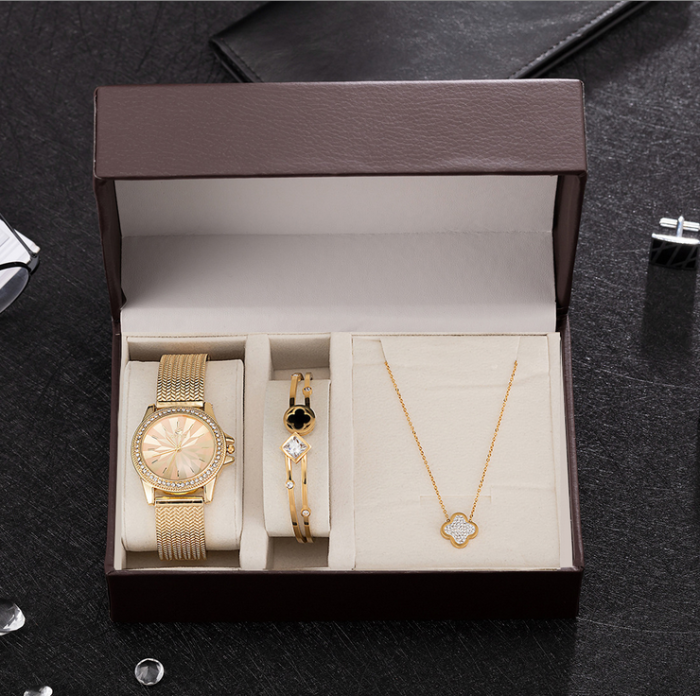 women's quartz watch fashion steel jewelry gift set for ladies 3pcs/set