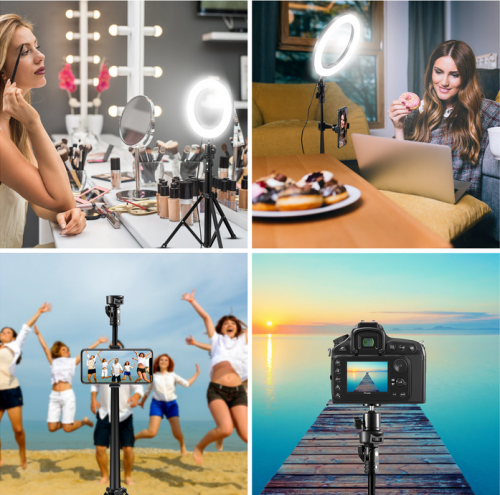 Copy 8 LED Selfie Ring Light for Live Stream/Makeup/YouTube Tik Tok Video, Dimmable Beauty Ringlight with Tripod Stand