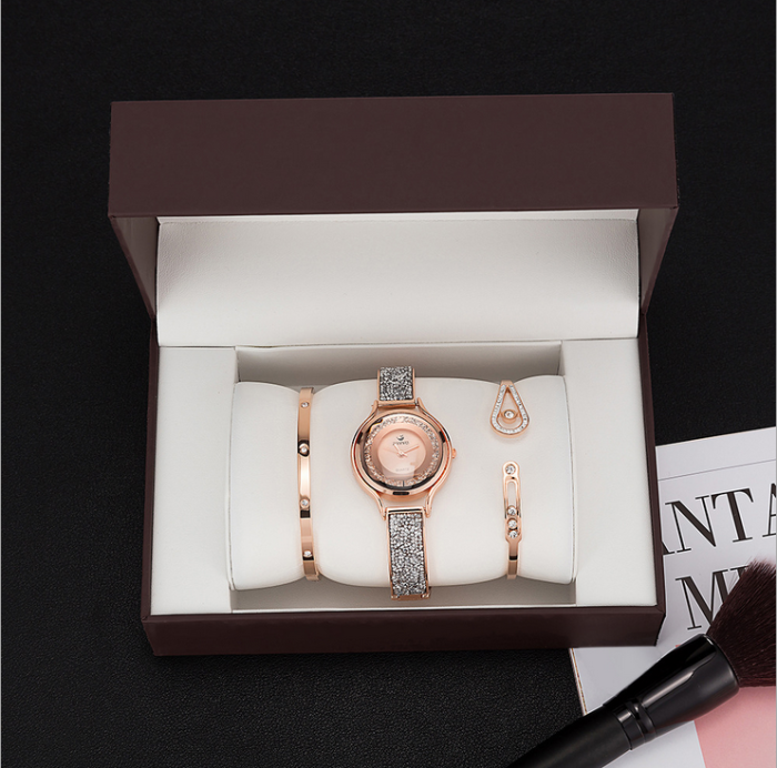 women quartz wristwatch stainless steel bangle/necklace/watch fashion jewelry gift set for ladies 3pcs/set