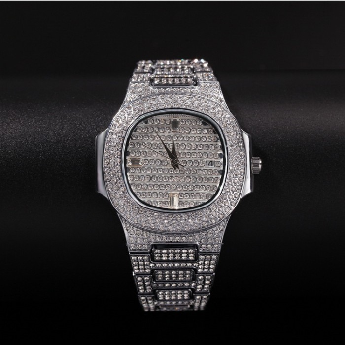Men's iced out 18K gold watch with zirconia crystals quartz movement 38mm