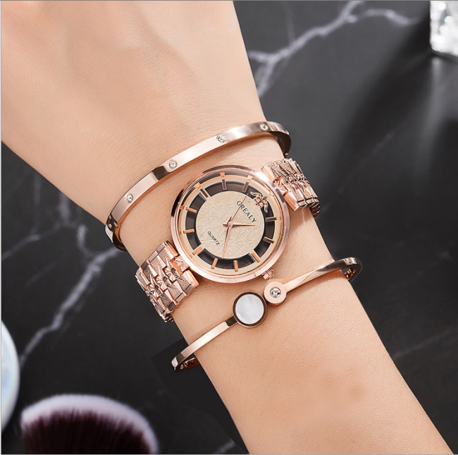 women's quartz watch fashion steel jewelry gift set for ladies 3pcs/set