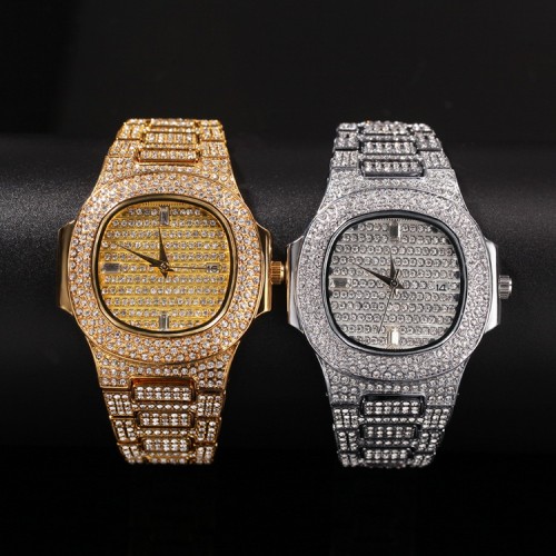 Men's iced out 18K gold watch with zirconia crystals quartz movement 38mm