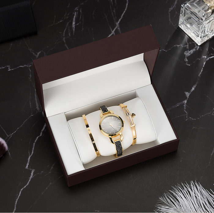 women's quartz watch fashion steel jewelry gift set for ladies 3pcs/set