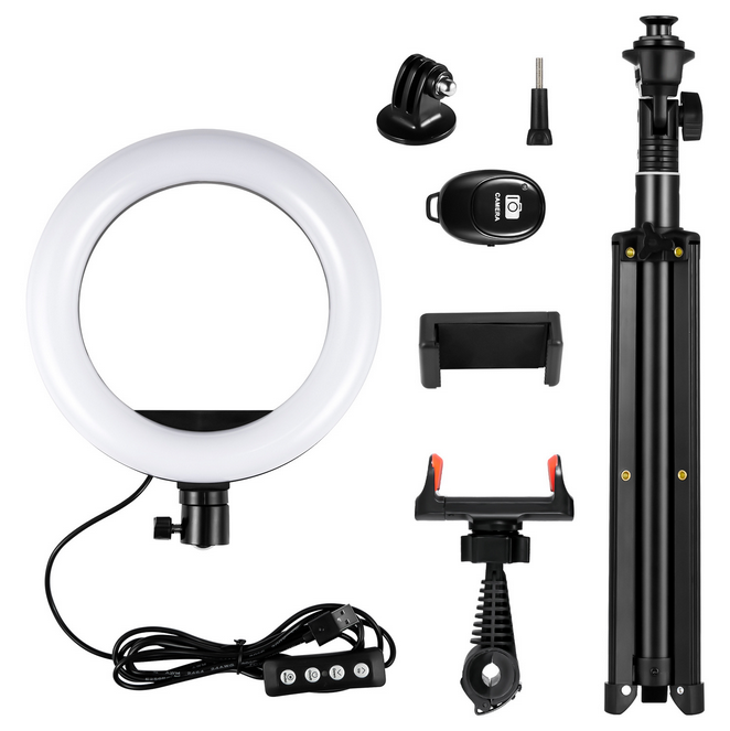 8 LED Selfie Ring Light for Live Stream/Makeup/YouTube Tik Tok Video, Dimmable Beauty Ringlight with Tripod Stand