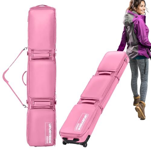 双滚动滑雪包加垫防水滑雪包带轮子适用于空中旅行可折叠轮式滑雪包,适用于单人滑雪或 2 套滑雪靴