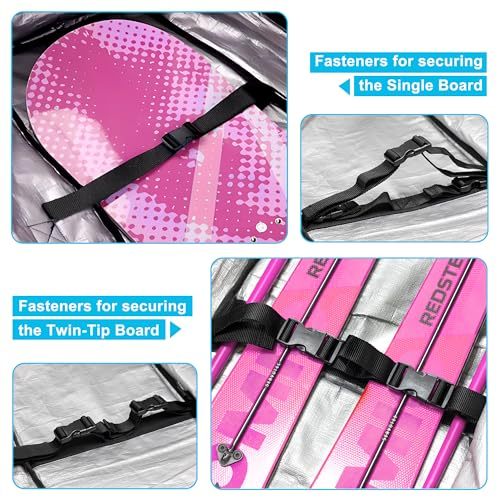 双滚动滑雪包加垫防水滑雪包带轮子适用于空中旅行可折叠轮式滑雪包,适用于单人滑雪或 2 套滑雪靴