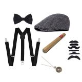 6Pcs/set Men Party Props 1920S Theme Cosplay Stage Performance Gatsby Beret Cigar Watch Suspender Tie Costumes Accessories Set