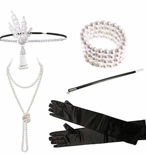 Cosplay Costumes Ecoparty 1920s Accessories Set Flapper Costume for Women Headband Gloves Cigarette Holder Necklace Bracelets
