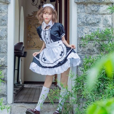 New Sexy Sweet Gothic Lolita Dress French Maid Costume Anime Cosplay Sissy Maid Uniform Plus Halloween Costumes For Women M-5XL