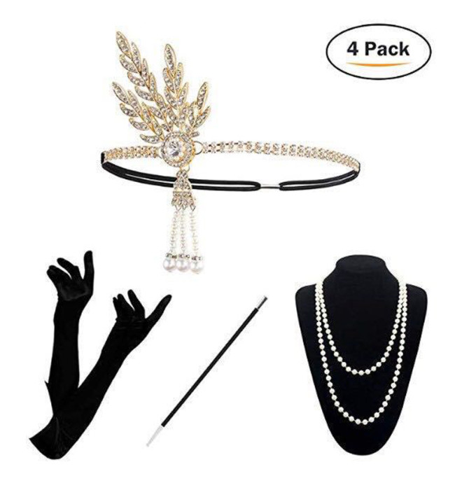 Cosplay Costumes Ecoparty 1920s Accessories Set Flapper Costume for Women Headband Gloves Cigarette Holder Necklace Bracelets