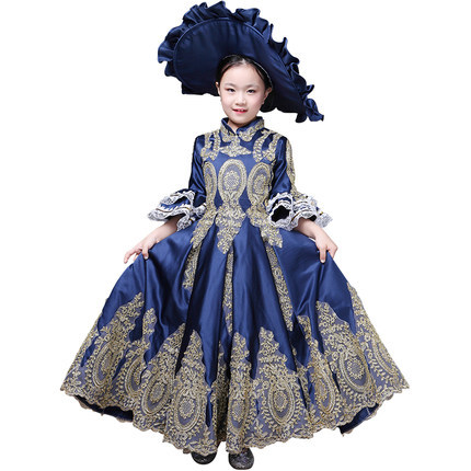 Kid Child girl champagne Bow Dance 18th Century Queen Victorian Marie Antoinette dress with hat