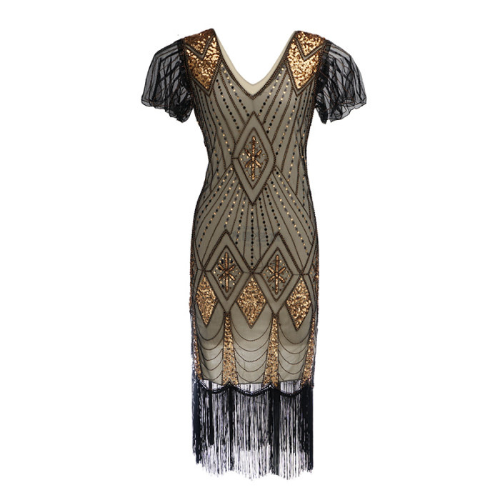 Robe Femme Roaring 1920s Flapper Dress Gatsby Party Charleston Sequined Cocktail Weeding Beaded Tassel Dresses Banquet Dresses