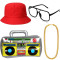 LD677 Hip Hop Costume Kit Bucket Hat Sunglasses Gold Chain Ring 80s/90s Rapper Accessories