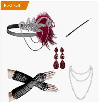 1920s Gatsby Accessories Set for Women Flapper Headband Costume Headpiece Necklace Gloves