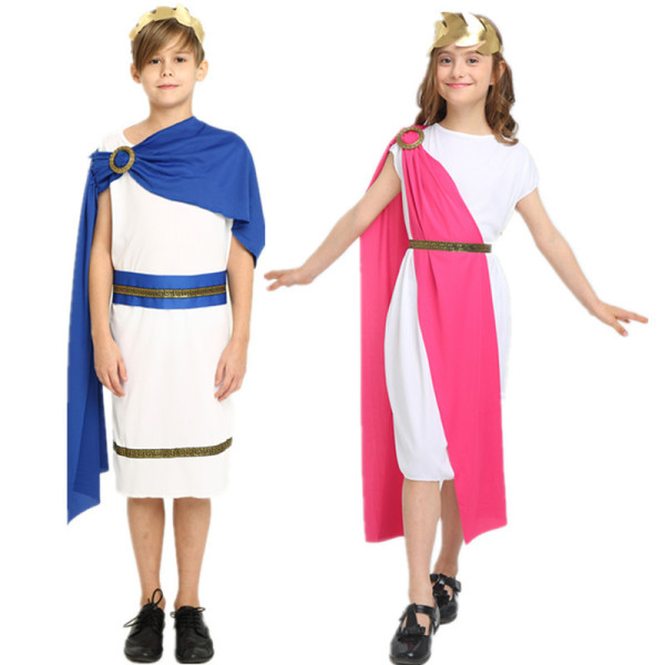 Kids Child Grecian Toga Set Costume Boys Girls Roman Greek Goddess Costumes