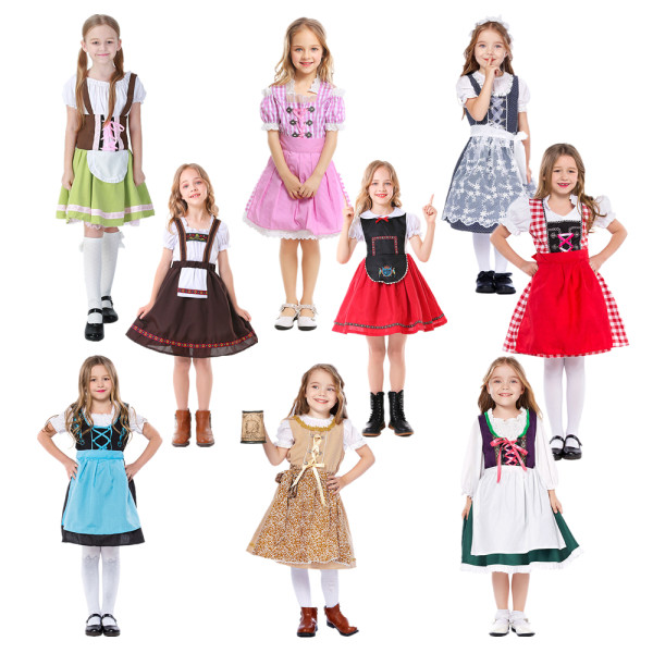 Child German Oktoberfest Costume Bavaria Traditional Beer Wench Dirndl Girls Dress