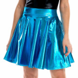 Summer Sexy Laser High Waist Mini PU Leather Skirt Club Party Dance Shiny Holographic Skirts Harajuku JK Metallic Pleated Skirts