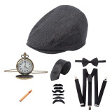 Men Party Props 1920S Theme Cosplay Stage Performance Gatsby Beret Cigar Watch Suspender Tie Costumes Accessories Set