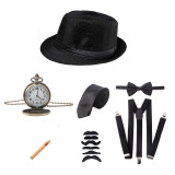 Men Party Props 1920S Theme Cosplay Stage Performance Gatsby Beret Cigar Watch Suspender Tie Costumes Accessories Set