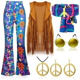 Hippie Costume Women Peace Love Girls Party 60s 70s Hippie Stage wear Costume Indian Tassels Hippie Performance Accessories