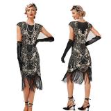 523 1920s Lace Neck Great Gatsby Dress Sequin Art Deco Flapper Dress