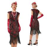 523 1920s Lace Neck Great Gatsby Dress Sequin Art Deco Flapper Dress