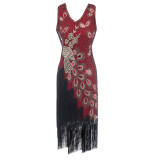502  1920s Vintage Peacock Sequined Dress Gatsby Fringed Flapper Dress Roaring 20s Party Dress