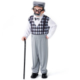 Kids 100th Day of School Grandpa Costume Accessories Including Hat Glasses Beard Gangster Halloween Cosplay Old Man Costume