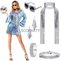 HS105  70s Disco Shiny Head with Sunglasses Necklace Earrings Bracelet for Stage