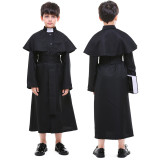 87175 Kid Girls Halloween Nun Costume Black Hooded Shawl Gown Dress