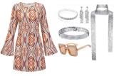 HS105  70s Disco Shiny Head with Sunglasses Necklace Earrings Bracelet for Stage