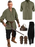 TF001  4pcs  Medieval Pirate Shirt Ankle Banded Pants Viking Belt Accessories