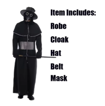 FT22941 Black Plague Doctor CostumeMedieval Steampunk Plague Doctor Bird Mask Halloween Costume