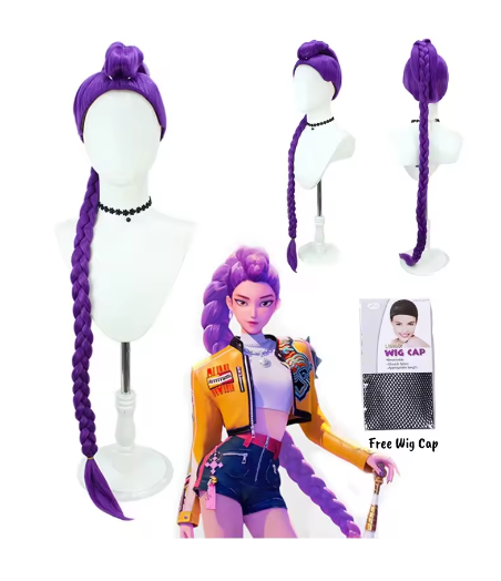 KPOP Demon Hunters Rumi Purple Cosplay Wig Halloween Party Roleplay Wig Heat Resistant Synthetic Wig for Daily